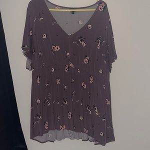 Plus Size Purple Floral Print Babydoll Style Blouse